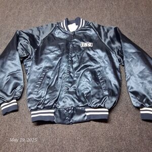 VTG Auburn Sportwear Nylon‎ Satin Bomber Jacket Men Size Large Blue USA Made